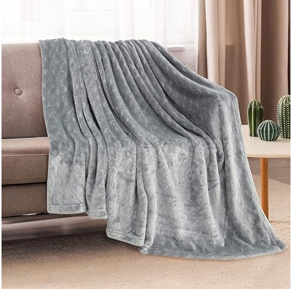 Fleece Blanket Super Soft Cozy Throw Blanket 50" x 60", Lightweight Fuzzy Comfy Textured Flannel Blanket Warm Plush Throw Blankets for Couch, Sofa, Bed, Light Grey