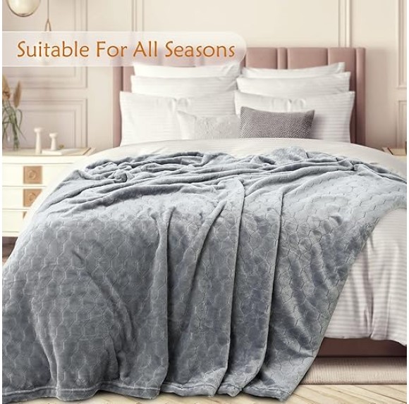 Fleece Blanket Super Soft Cozy Throw Blanket 50" x 60", Lightweight Fuzzy Comfy Textured Flannel Blanket Warm Plush Throw Blankets for Couch, Sofa, Bed, Light Grey