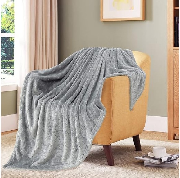 Fleece Blanket Super Soft Cozy Throw Blanket 50" x 60", Lightweight Fuzzy Comfy Textured Flannel Blanket Warm Plush Throw Blankets for Couch, Sofa, Bed, Light Grey
