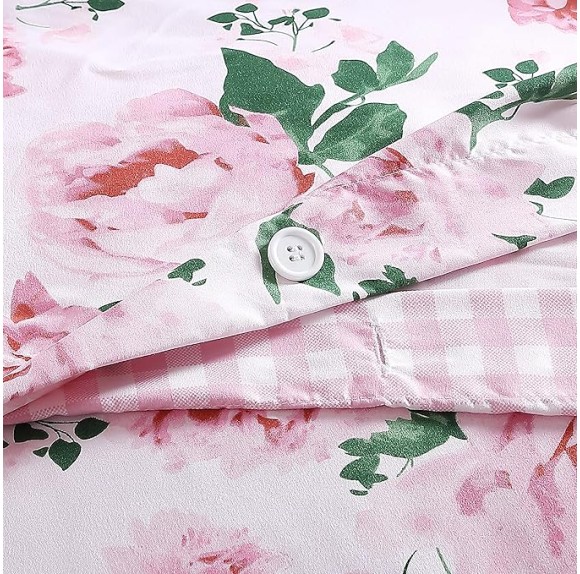 Twin Duvet Cover Set, Reversible Bedding with Matching Sham, All Season Home Decor (Blooming Roses Pink, Twin)