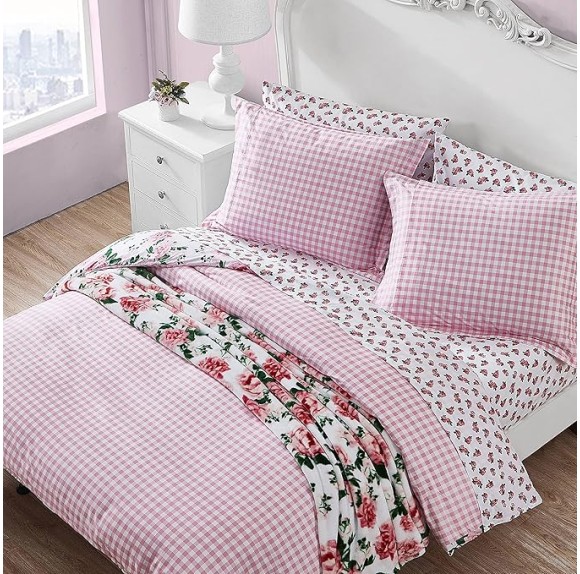 Twin Duvet Cover Set, Reversible Bedding with Matching Sham, All Season Home Decor (Blooming Roses Pink, Twin)