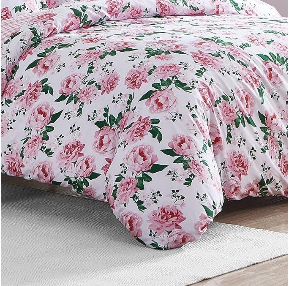 Twin Duvet Cover Set, Reversible Bedding with Matching Sham, All Season Home Decor (Blooming Roses Pink, Twin)