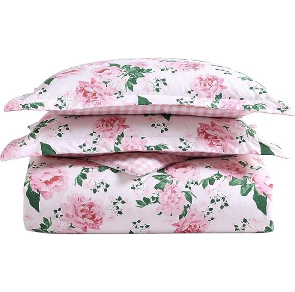Twin Duvet Cover Set, Reversible Bedding with Matching Sham, All Season Home Decor (Blooming Roses Pink, Twin)