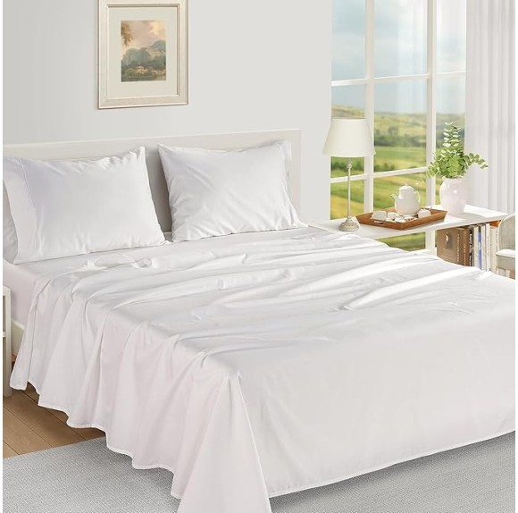 100% Egyptian Cotton Sheets Queen Size - 1000 Thread Count White Bed Sheets for Queen Size Bed, Long Staple Cotton Bedding Sheets, Sateen Weave, Luxury Hotel Sheets, Fits upto 17" Mattress
