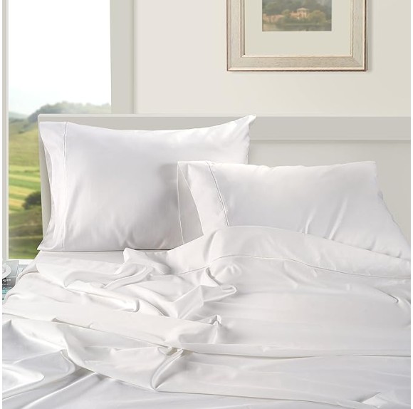 100% Egyptian Cotton Sheets Queen Size - 1000 Thread Count White Bed Sheets for Queen Size Bed, Long Staple Cotton Bedding Sheets, Sateen Weave, Luxury Hotel Sheets, Fits upto 17" Mattress