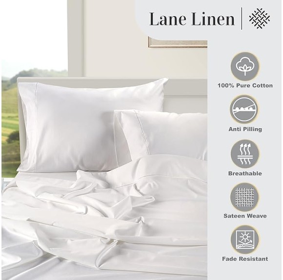 100% Egyptian Cotton Sheets Queen Size - 1000 Thread Count White Bed Sheets for Queen Size Bed, Long Staple Cotton Bedding Sheets, Sateen Weave, Luxury Hotel Sheets, Fits upto 17" Mattress