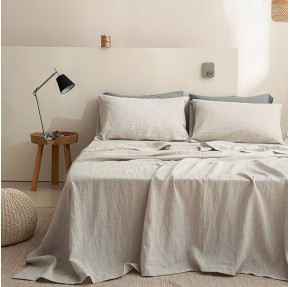 100% Linen Sheet Set Solid Color-3 Pcs Washed French Linen Bed Sheets(1 Flat Sheet,1 Fitted Sheet,1 Pillowcase)-Breathable Bedding Set (Twin, Basic Linen)
