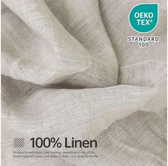 100% Linen Sheet Set Solid Color-3 Pcs Washed French Linen Bed Sheets(1 Flat Sheet,1 Fitted Sheet,1 Pillowcase)-Breathable Bedding Set (Twin, Basic Linen)