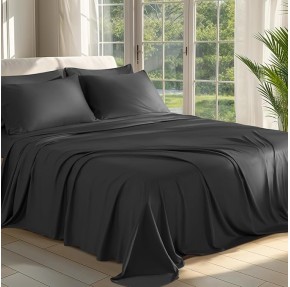 100% Viscose Derived from Bamboo_ Sheets Queen Size 6pcs - Ultra Cooling & Silky Soft Bed Sheets, 16" Deep Pocket, Perfect for Hot Sleepers, Hotel Bedding Sheets (Black)