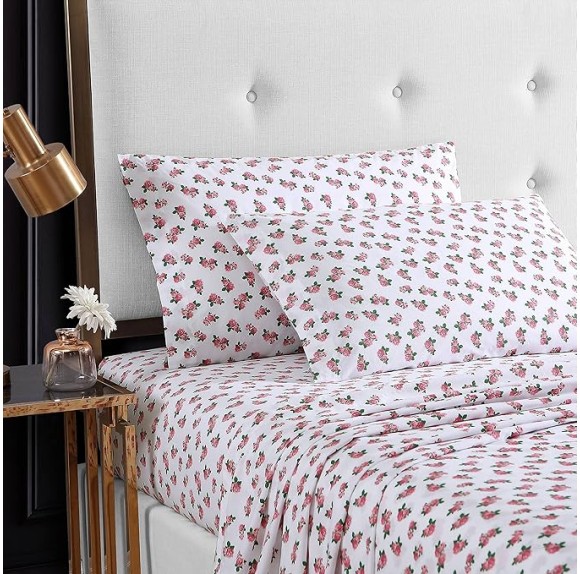 Twin Sheet Set, Cotton Percale Bedding Set, Crisp & Cool, Lightweight & Breathable (Teeny Tiny Roses, Twin)