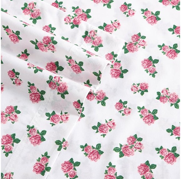 Twin Sheet Set, Cotton Percale Bedding Set, Crisp & Cool, Lightweight & Breathable (Teeny Tiny Roses, Twin)