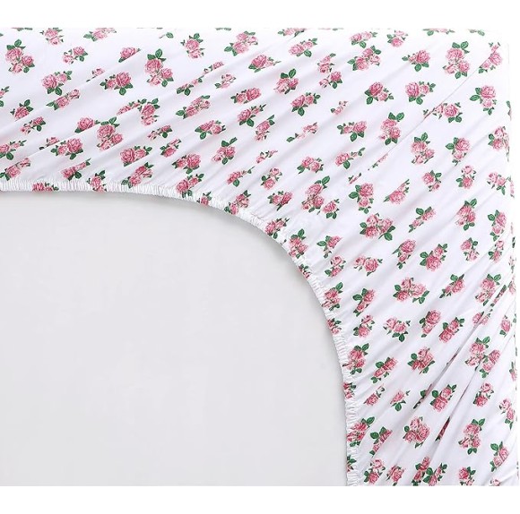 Twin Sheet Set, Cotton Percale Bedding Set, Crisp & Cool, Lightweight & Breathable (Teeny Tiny Roses, Twin)