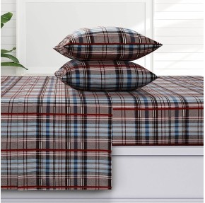 Brentwood Plaid Flannel Twin XL Sheet Set, Super Soft 100% Cotton, Extra Deep Pockets, Brown