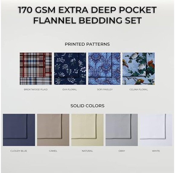 Brentwood Plaid Flannel Twin XL Sheet Set, Super Soft 100% Cotton, Extra Deep Pockets, Brown