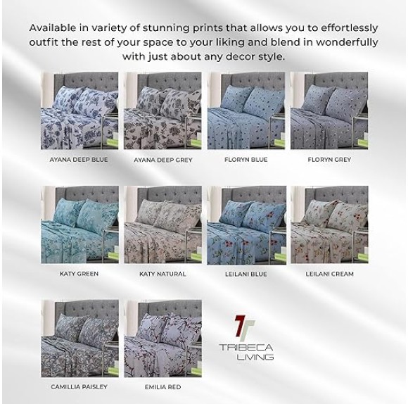 Ultra-Soft Flannel Sheet Set, 170-GSM Cotton, Deep Pocket, Cozy Winter Bedding - Queen, Emilla Tree Red