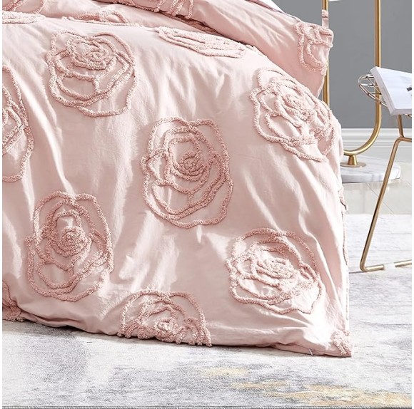 King Duvet Cover Set, Reversible Cotton Bedding with Matching Shams & Bonus Throw Pillow, Ideal for All Seasons (Rambling Roses Pink, King)