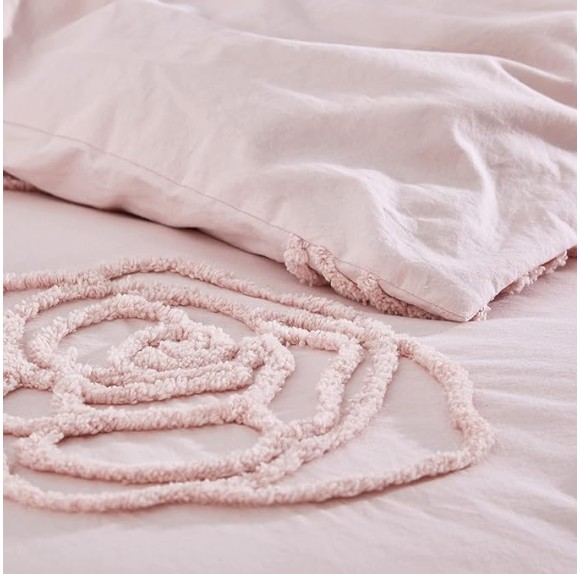 King Duvet Cover Set, Reversible Cotton Bedding with Matching Shams & Bonus Throw Pillow, Ideal for All Seasons (Rambling Roses Pink, King)