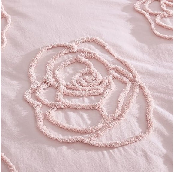 Queen Duvet Cover Set, Reversible Cotton Bedding with Matching Shams & Bonus Throw Pillow, Ideal for All Seasons (Rambling Roses Pink, Queen)