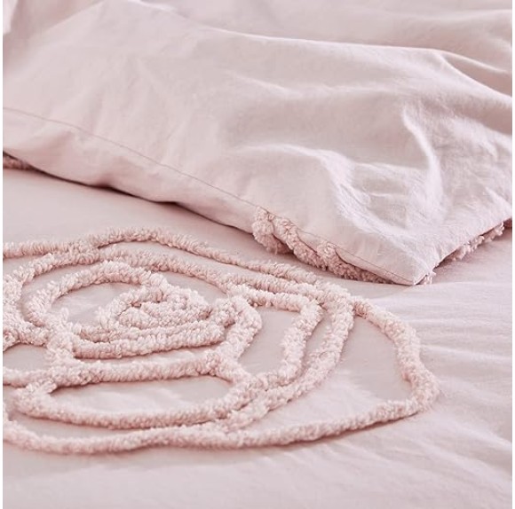 Queen Duvet Cover Set, Reversible Cotton Bedding with Matching Shams & Bonus Throw Pillow, Ideal for All Seasons (Rambling Roses Pink, Queen)