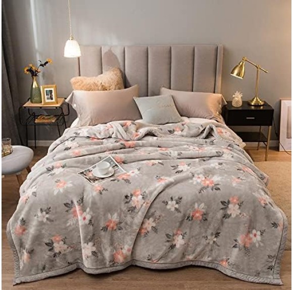 Korean Mink Blanket Plush Blanket Twin Size 60" x 80",5 Pounds Heavy Fleece Cherry Blossom Pink Blanket Silky Soft Warm 2 Ply Throw A&B Printed Raschel Bed Blanket
