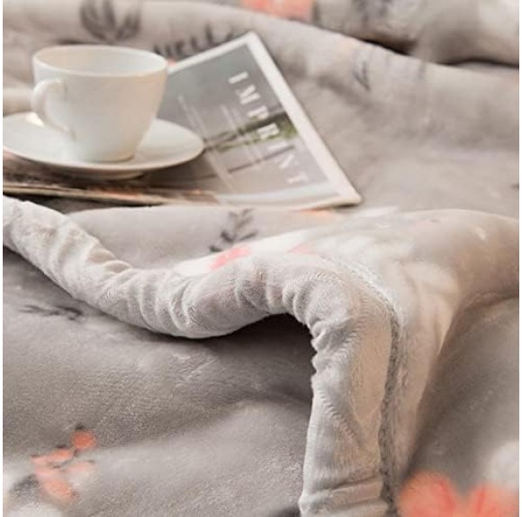 Korean Mink Blanket Plush Blanket Twin Size 60" x 80",5 Pounds Heavy Fleece Cherry Blossom Pink Blanket Silky Soft Warm 2 Ply Throw A&B Printed Raschel Bed Blanket