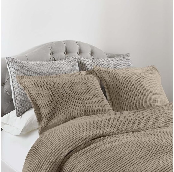 Mills Waffle Beige Fawn Duvet Cover Set - Full/Queen Duvet Cover + Two Standard Pillow Cases - Beige Fawn Waffle Weave - Duvet Cover (90 x 94in.) and Pillow Case (26 x 20in.) - Cotton