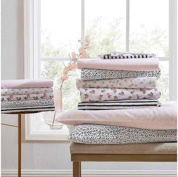 Twin Sheet Set, Cotton Percale Bedding Set, Crisp & Cool, Lightweight & Breathable (Diamond Lace Pink, Twin)