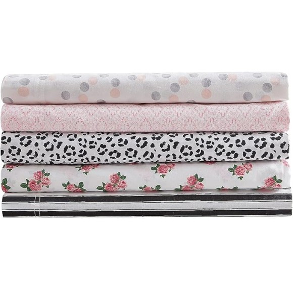 Twin Sheet Set, Cotton Percale Bedding Set, Crisp & Cool, Lightweight & Breathable (Diamond Lace Pink, Twin)
