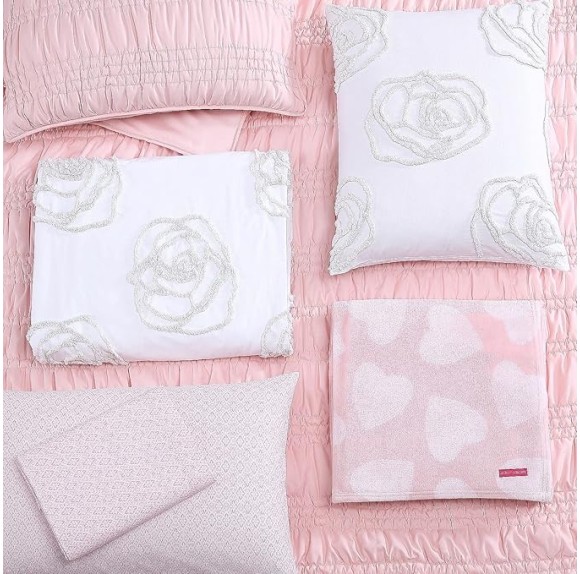 Twin Sheet Set, Cotton Percale Bedding Set, Crisp & Cool, Lightweight & Breathable (Diamond Lace Pink, Twin)