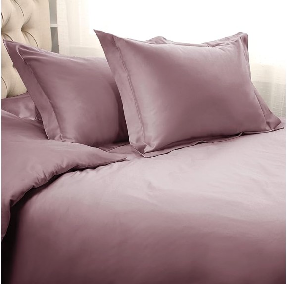 BNM Egyptian Cotton Duvet Cover Set, 1200 Thread Count, Hidden Button Closure, Soft Bedding Basics, 1 Duvet Cover, 2 Pillow Shams, Solid, Geometric Scroll Embroidery, King/California King, Zephyr