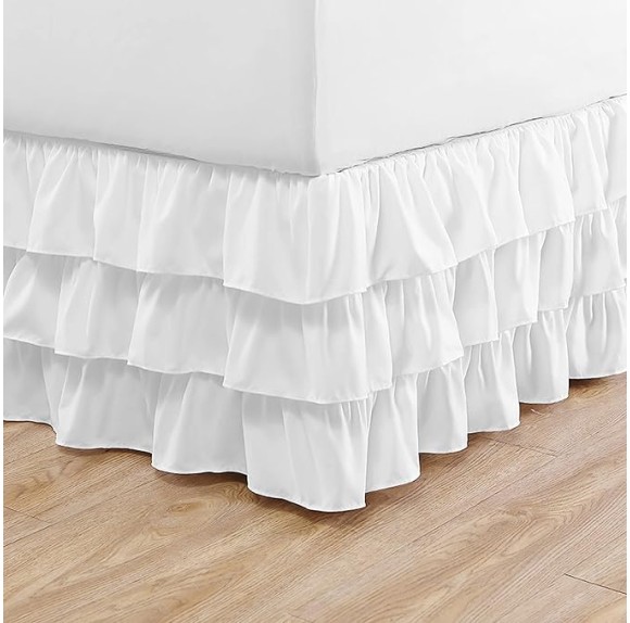 Home - Full Bedskirt, Ruffled Casual Style (Solid White, Full)