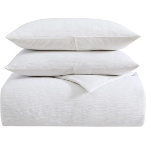 King Duvet Cover Set, Luxury Cotton Bedding with Button Closure, Includes Matching Shams (Textured Pleats White, King)