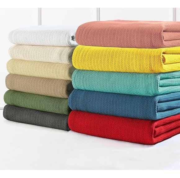 Fiesta - Queen Blanket, 100% Cotton with Thermal Weave, Lightweight & Breathable Cotton Bedding, Ideal for All Seasons (Queen, Peony)
