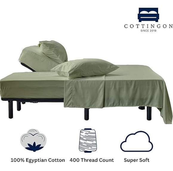 Premium 400 TC 100% Egyptian Cotton,Flex Top King Sheets for Sleep Number Beds 16" Deep,King 34" - Sage