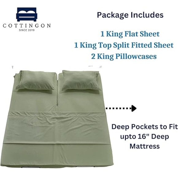 Premium 400 TC 100% Egyptian Cotton,Flex Top King Sheets for Sleep Number Beds 16" Deep,King 34" - Sage