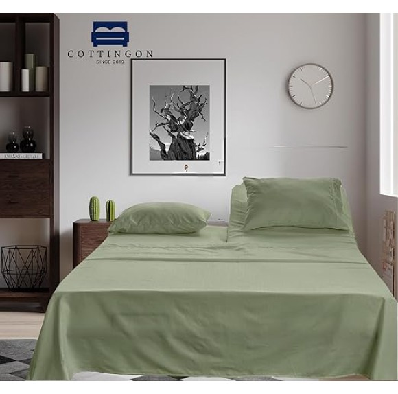 Premium 400 TC 100% Egyptian Cotton,Flex Top King Sheets for Sleep Number Beds 16" Deep,King 34" - Sage