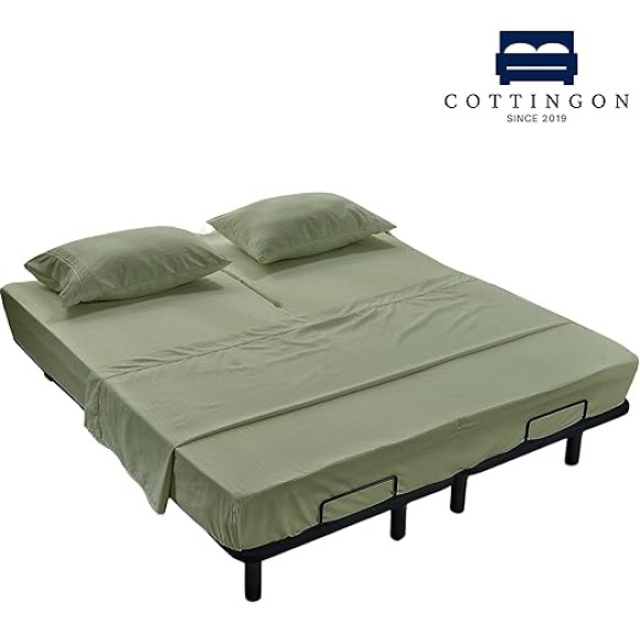 Premium 400 TC 100% Egyptian Cotton,Flex Top King Sheets for Sleep Number Beds 16" Deep,King 34" - Sage