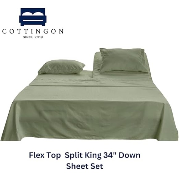 Premium 400 TC 100% Egyptian Cotton,Flex Top King Sheets for Sleep Number Beds 16" Deep,King 34" - Sage