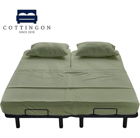 Premium 400 TC 100% Egyptian Cotton,Flex Top King Sheets for Sleep Number Beds 16" Deep,King 34" - Sage