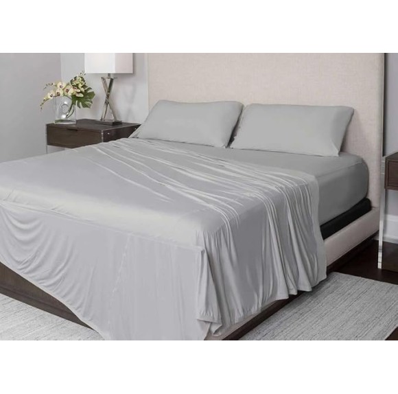 Active Comfort Sheet Set, Comfortable Cooling Sheets with 1 Flat Sheet, 1 Fitted Sheet, and 2 King Pillowcases, King/California King, Silver Cloud