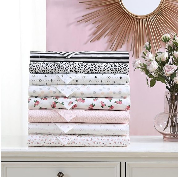 Twin Sheet Set, Cotton Percale Bedding Set, Crisp & Cool, Lightweight & Breathable (Baby Buds Pink, Twin)