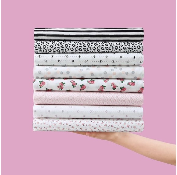 Twin Sheet Set, Cotton Percale Bedding Set, Crisp & Cool, Lightweight & Breathable (Baby Buds Pink, Twin)