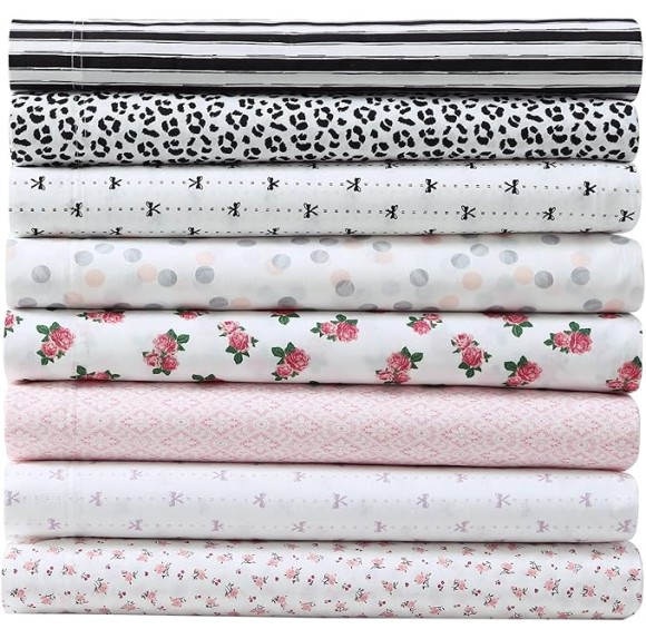Twin Sheet Set, Cotton Percale Bedding Set, Crisp & Cool, Lightweight & Breathable (Baby Buds Pink, Twin)