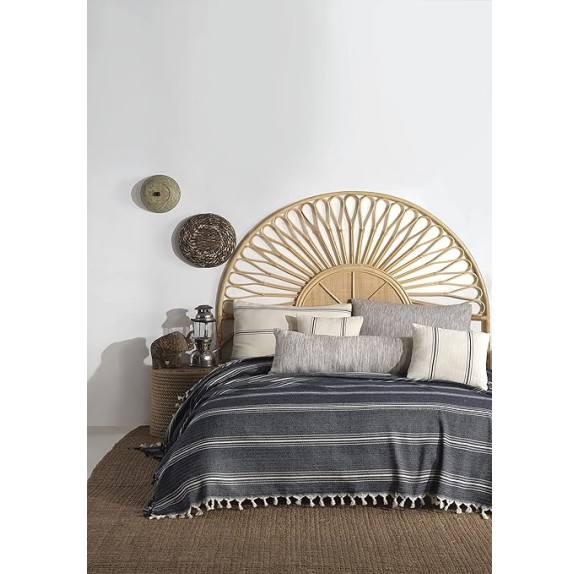 Cream Cotton King Bedspread, Turkish Cotton Throw Blanket, Queen Size Bedspread, Plaid Striped Large Throw, Farmhouse Decor (Navy Blue, 102 x 110 Inches)