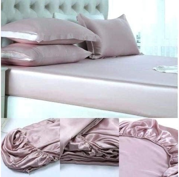 100% Pure Silk Satin Sheet Set 4pcs, Silk Fitted Sheet 15" Deep Pocket Mattress fit,Silk Flat Sheet&Silk Pillowcases Set Soft Silk Sheets|Wrinkle Free Fade Resistant Dark Grey,Queen