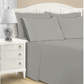Cotton Blend Bed Sheet Set, Elegant Bedding, 6-Piece Set Includes 1 Elastic Deep Pocket Fitted Bedsheet, 1 Flat Sheet, 4 Pillowcases, Modern Sateen Weave - King, Silver