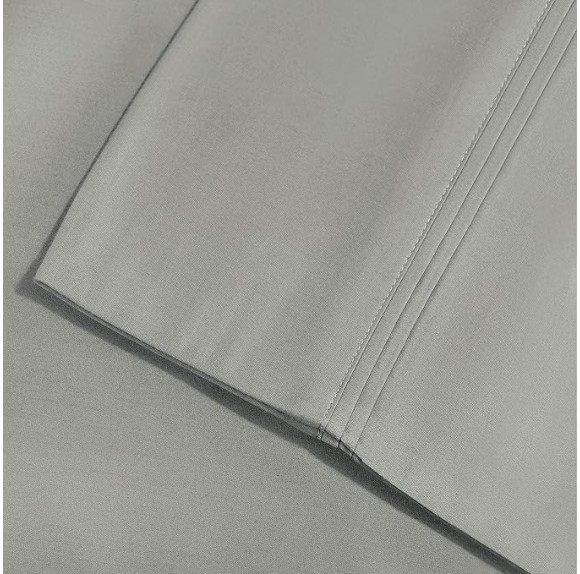Cotton Blend Bed Sheet Set, Elegant Bedding, 6-Piece Set Includes 1 Elastic Deep Pocket Fitted Bedsheet, 1 Flat Sheet, 4 Pillowcases, Modern Sateen Weave - King, Silver