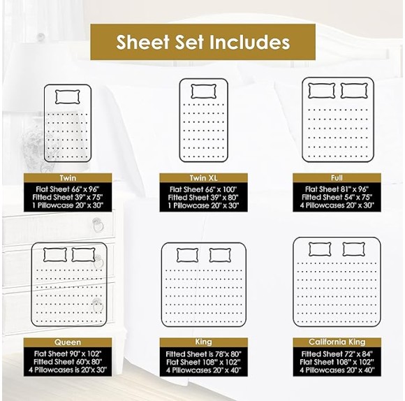 Cotton Blend Bed Sheet Set, Elegant Bedding, 6-Piece Set Includes 1 Elastic Deep Pocket Fitted Bedsheet, 1 Flat Sheet, 4 Pillowcases, Modern Sateen Weave - King, Silver