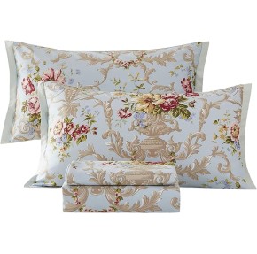 Egyptian Queen Size Cotton Bed Sheets Set (1000 Thread Count) Floral Bedding and Pillow Cases (4 Pc)–Egyptian Cotton Sheets Queen Size Bed- Blue Sheets - 17.7” Queen Deep Pocket Sheets