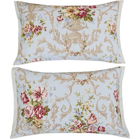 Egyptian Queen Size Cotton Bed Sheets Set (1000 Thread Count) Floral Bedding and Pillow Cases (4 Pc)–Egyptian Cotton Sheets Queen Size Bed- Blue Sheets - 17.7” Queen Deep Pocket Sheets